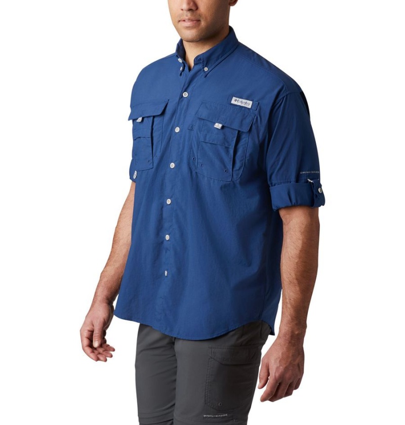 Blue Men's Columbia PFG Bahama II Long Sleeve Shirt | WNFSY-3492