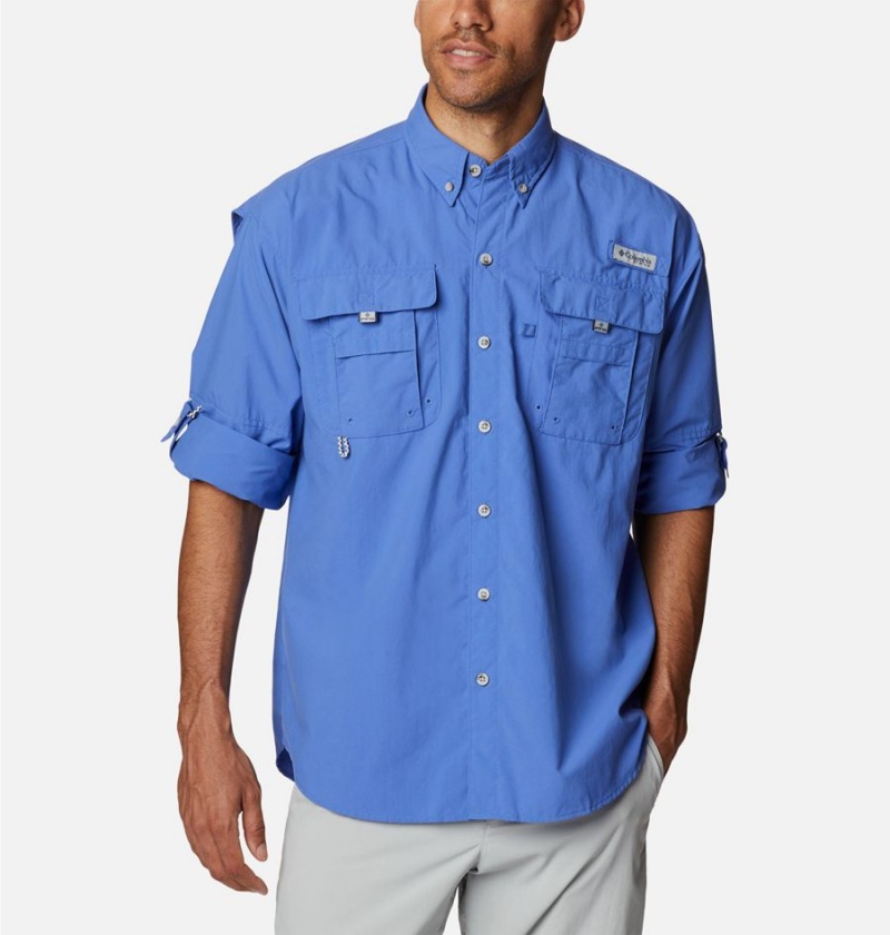 Blue Men's Columbia PFG Bahama II Long Sleeve Shirt | PJZUB-5394