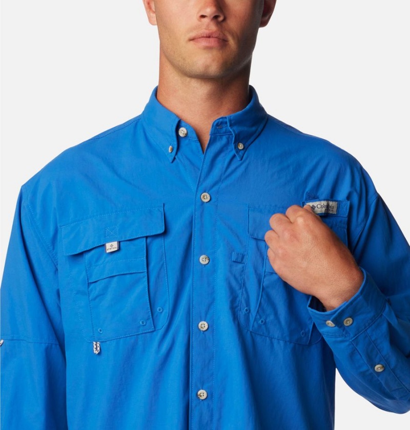 Blue Men's Columbia PFG Bahama II Long Sleeve Shirt | MESQN-2760