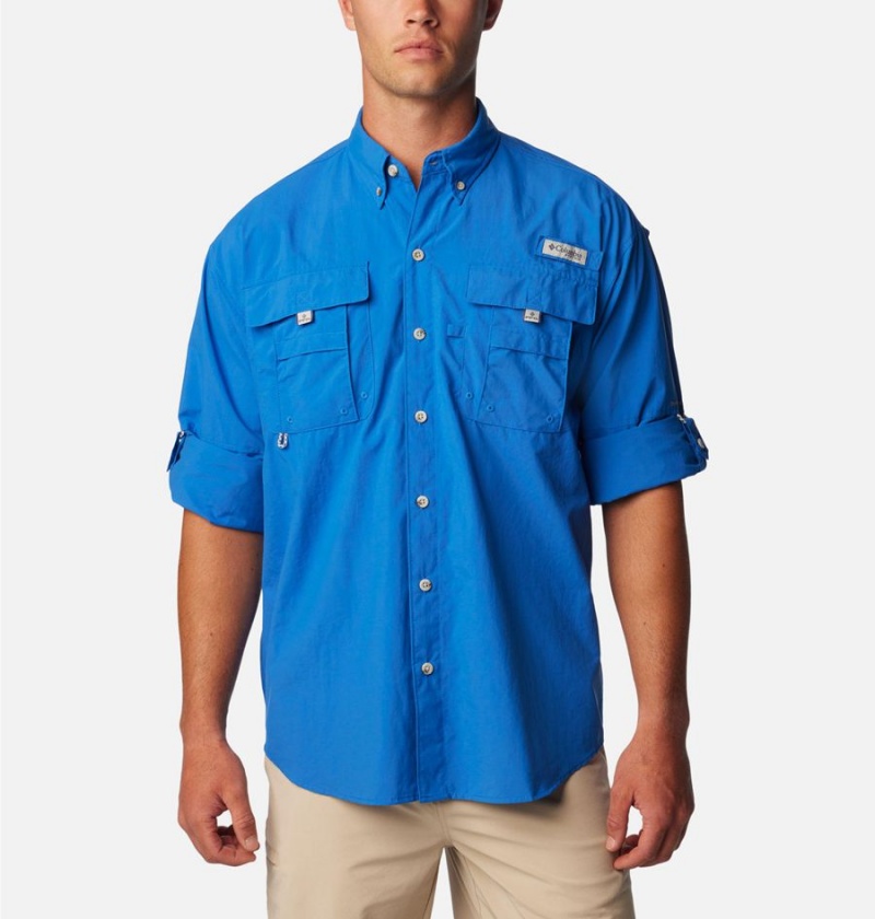 Blue Men's Columbia PFG Bahama II Long Sleeve Shirt | MESQN-2760