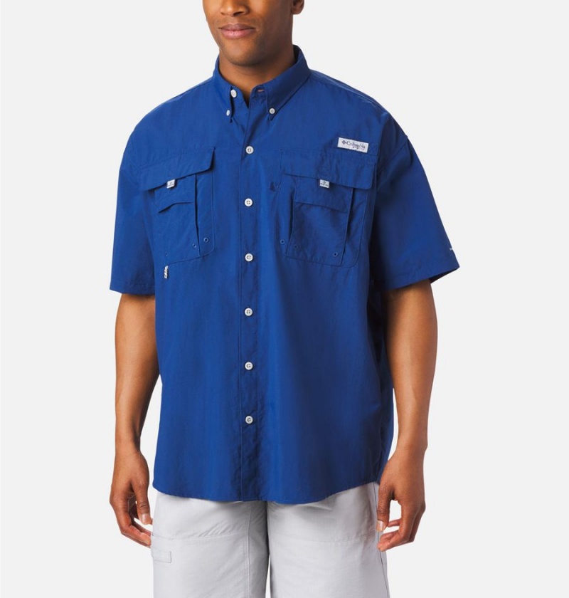 Blue Men\'s Columbia PFG Bahama II Short Sleeve Shirt | TPKEH-7015