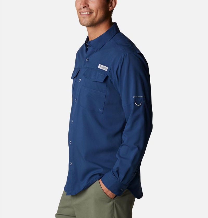 Blue Men's Columbia PFG Blood and Guts IV Woven Long Sleeve Shirt | UCPWB-5730