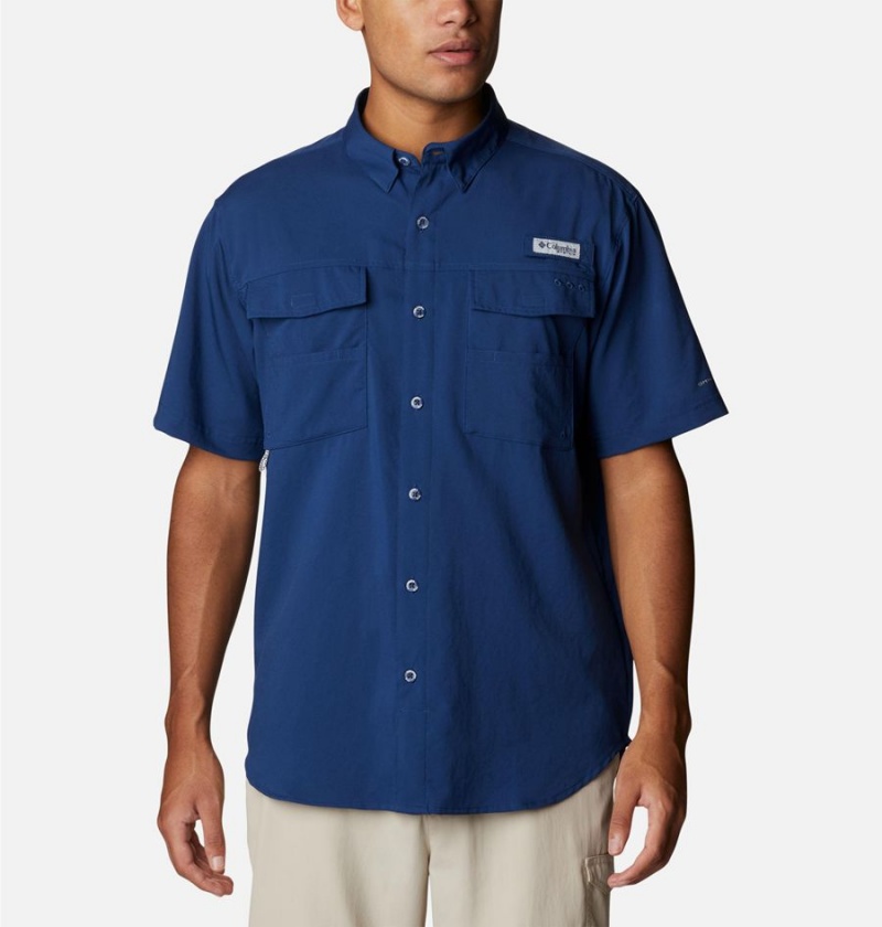 Blue Men\'s Columbia PFG Blood and Guts IV Woven Short Sleeve Shirt | KYFBS-9147