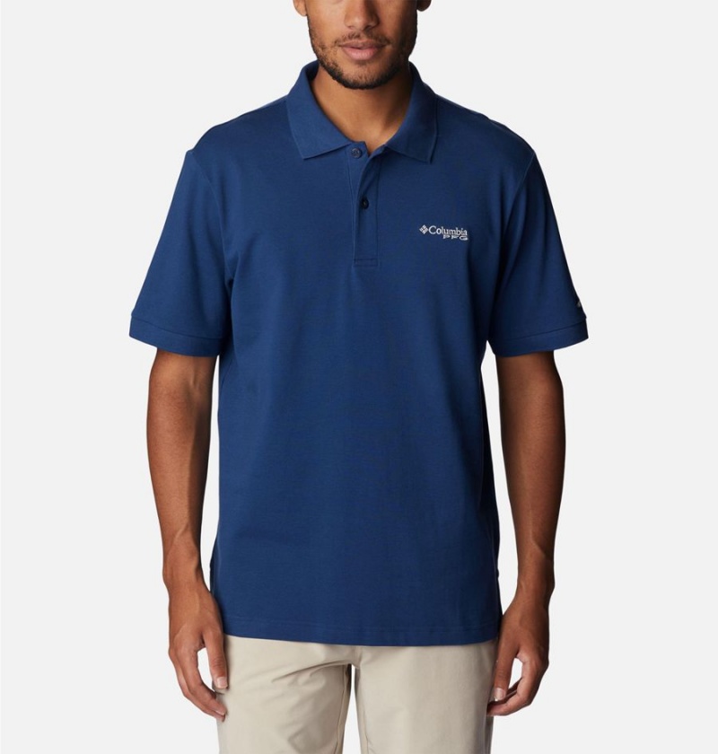 Blue Men\'s Columbia PFG Bonefish Pique Polo Shirt | ZSPOL-0276