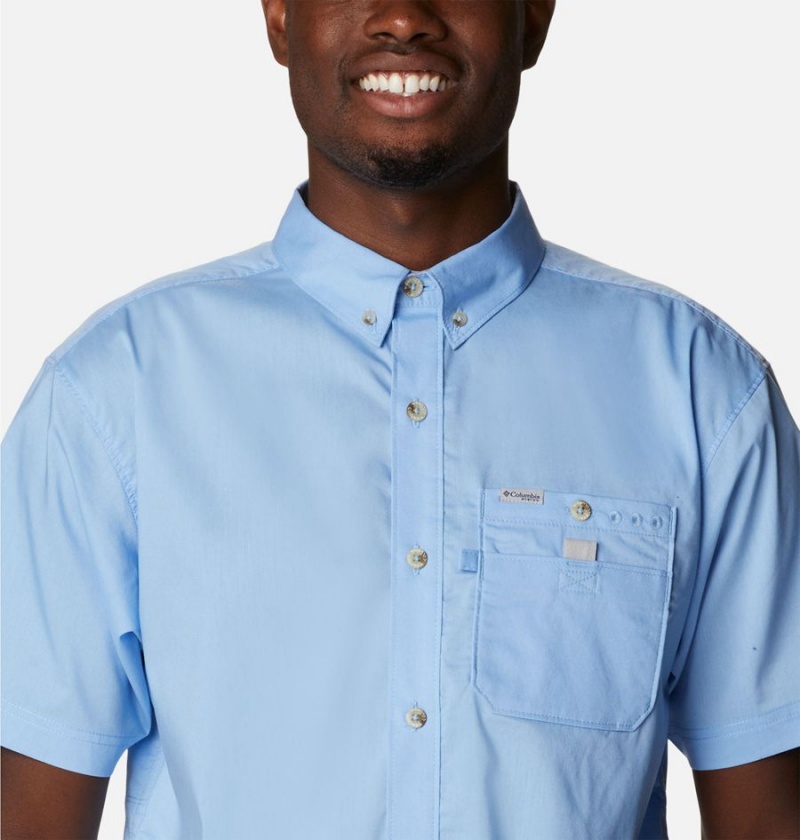 Blue Men's Columbia PFG Bonefish Short Sleeve Shirt | BVEZM-1634