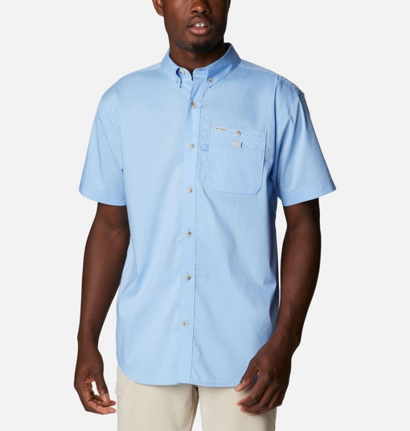 Blue Men\'s Columbia PFG Bonefish Short Sleeve Shirt | BVEZM-1634