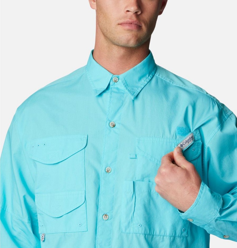 Blue Men's Columbia PFG Bonehead Long Sleeve Shirt | DELAT-4065