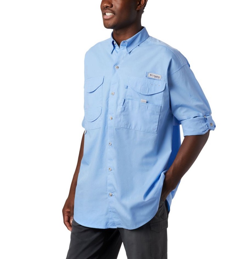 Blue Men's Columbia PFG Bonehead Long Sleeve Shirt | SZMJK-1294