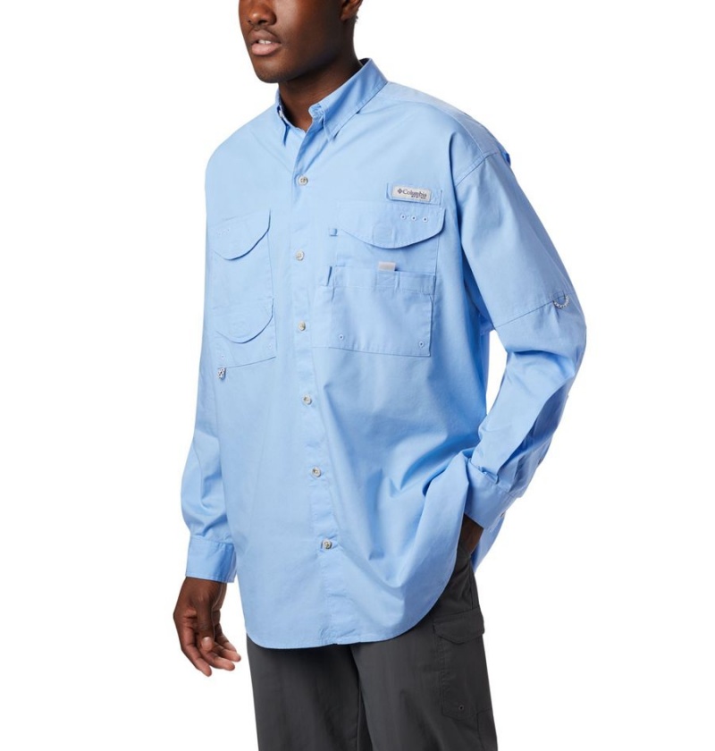 Blue Men\'s Columbia PFG Bonehead Long Sleeve Shirt | SZMJK-1294