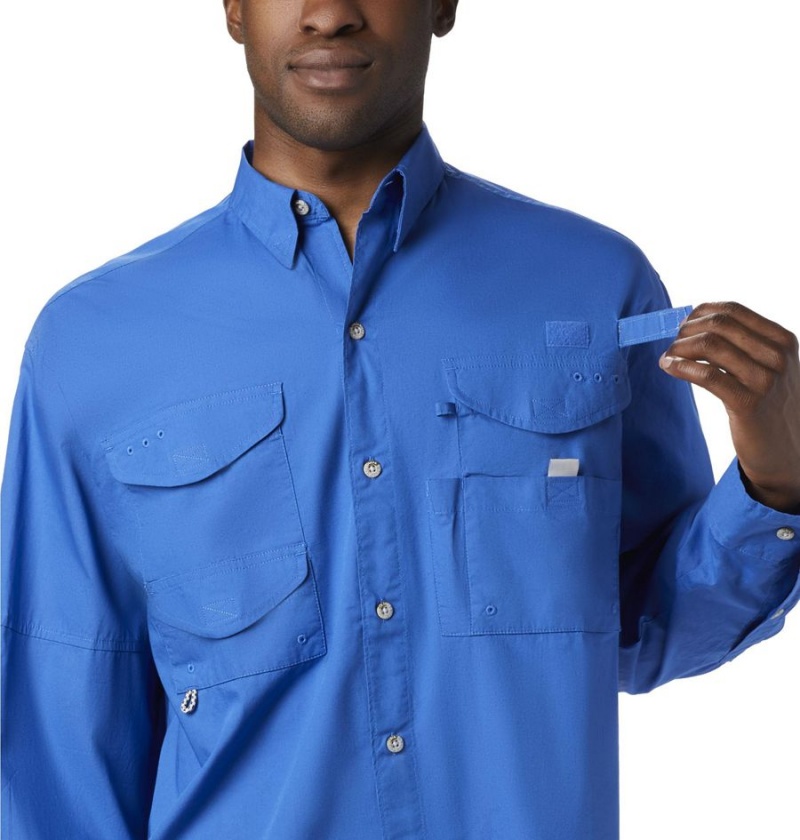 Blue Men's Columbia PFG Bonehead Long Sleeve Shirt | CZNSQ-9261