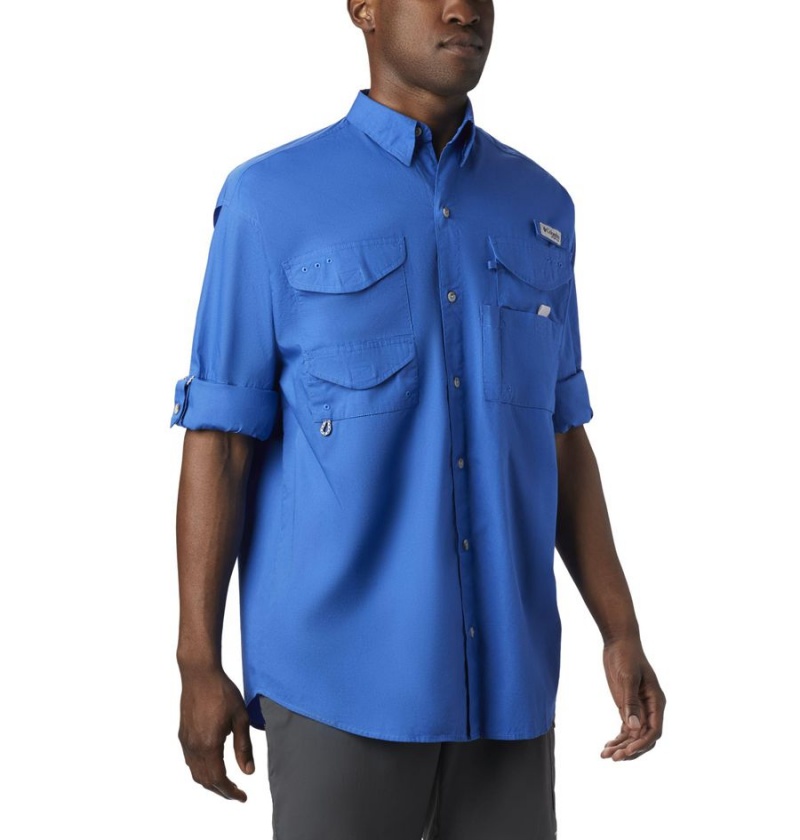 Blue Men's Columbia PFG Bonehead Long Sleeve Shirt | CZNSQ-9261