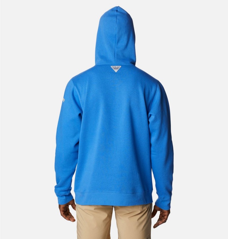 Blue Men's Columbia PFG Fish Flag II Hoodie | ENAPD-0925