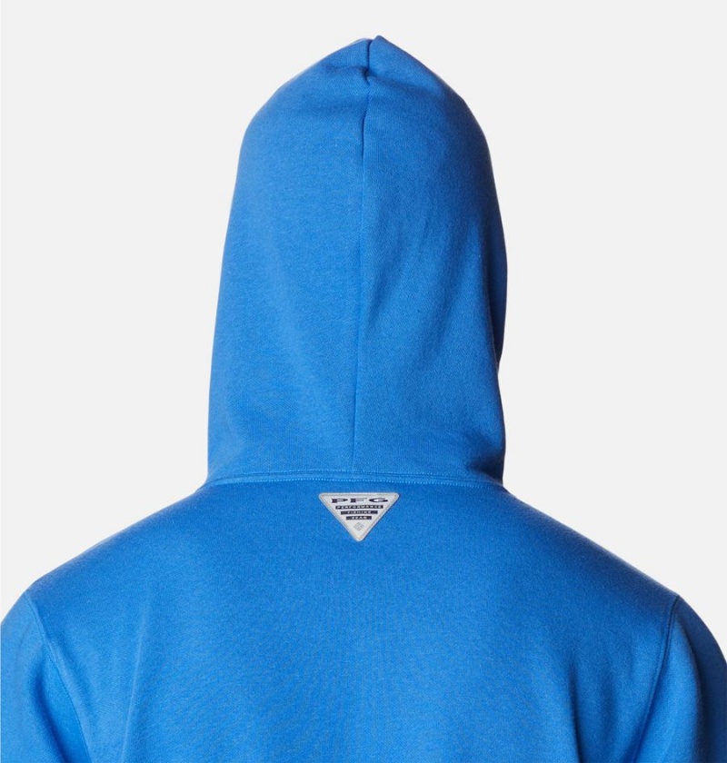 Blue Men's Columbia PFG Fish Flag II Hoodie | ENAPD-0925