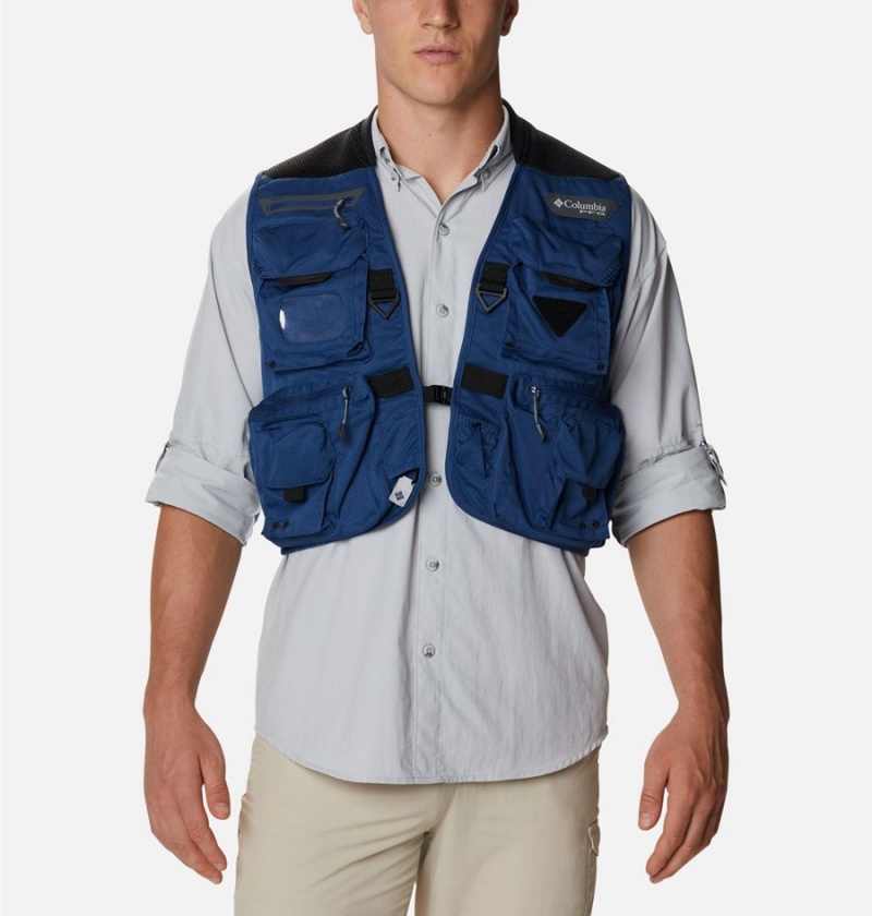 Blue Men\'s Columbia PFG Henry\'s Fork V Vest | BQVZH-0137