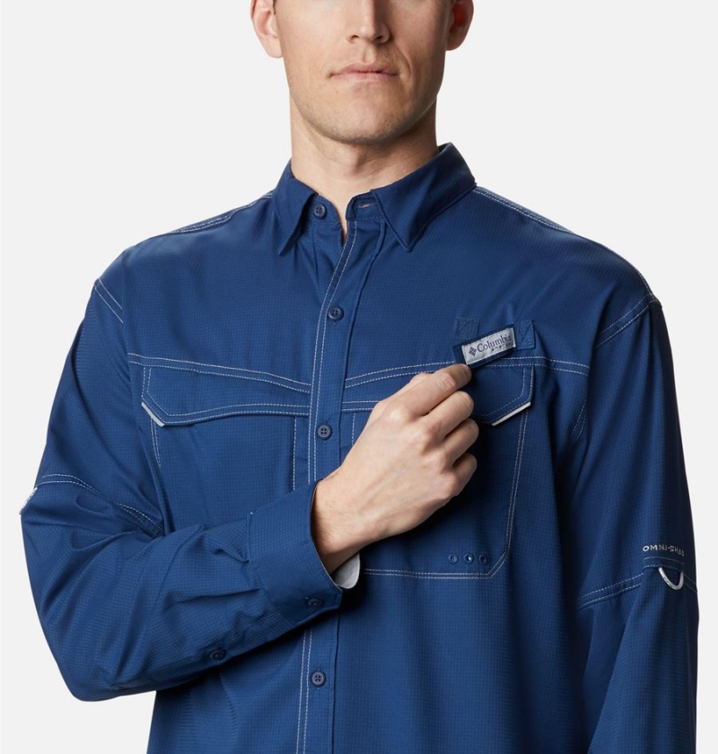 Blue Men's Columbia PFG Low Drag Offshore Long Sleeve Shirt | AQVXI-4961