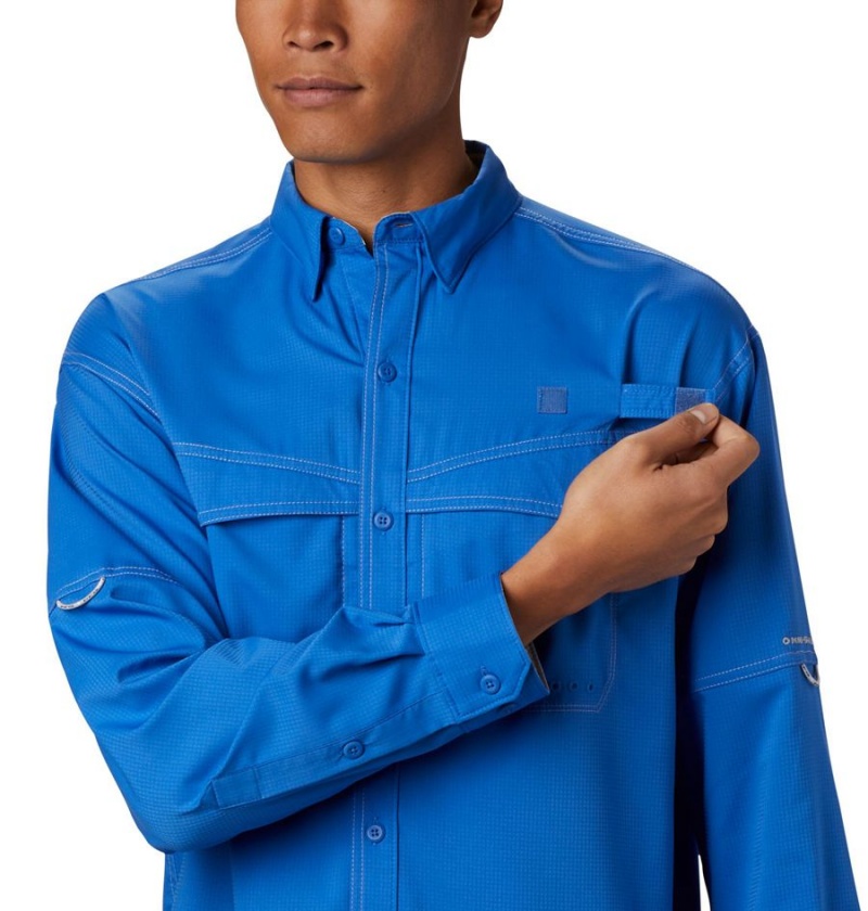 Blue Men's Columbia PFG Low Drag Offshore Long Sleeve Shirt | BLEDS-5382