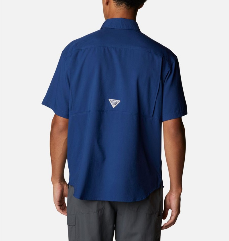 Blue Men's Columbia PFG Skiff Guide Woven Short Sleeve Shirt | YGCXB-7026