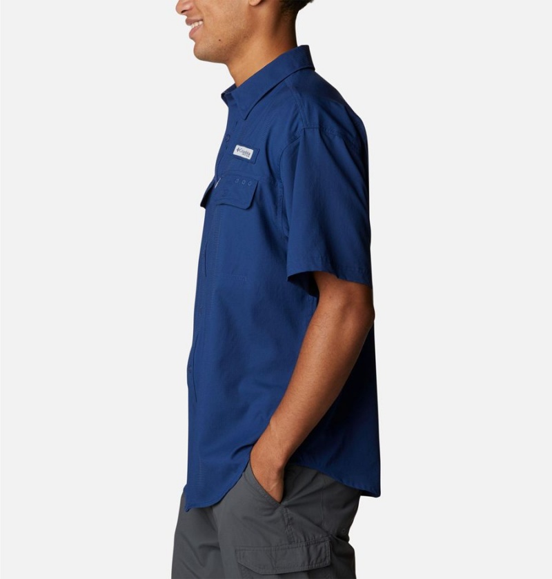 Blue Men's Columbia PFG Skiff Guide Woven Short Sleeve Shirt | YGCXB-7026