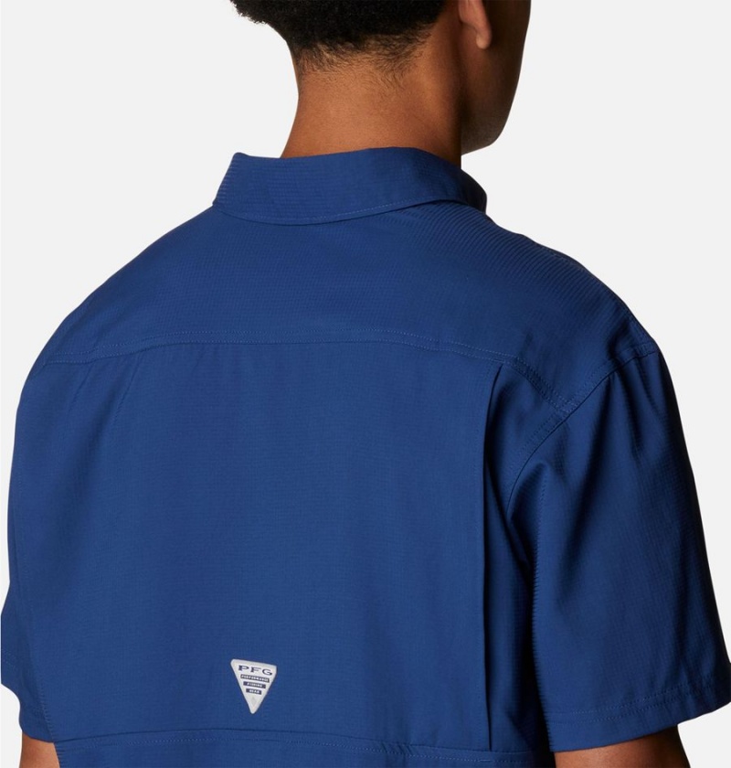 Blue Men's Columbia PFG Skiff Guide Woven Short Sleeve Shirt | YGCXB-7026