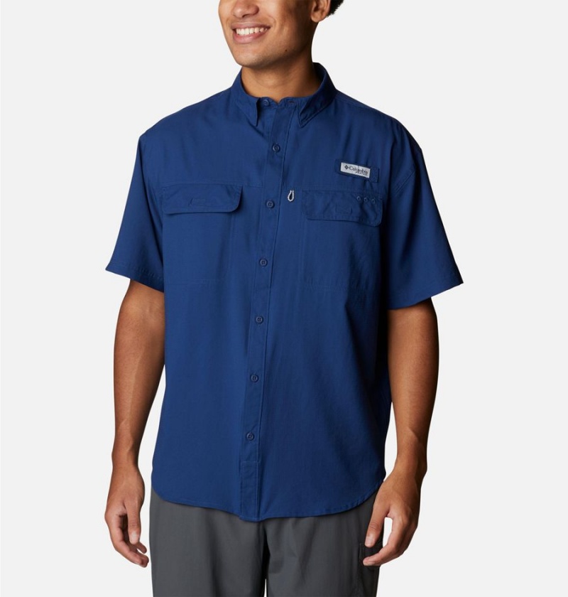 Blue Men\'s Columbia PFG Skiff Guide Woven Short Sleeve Shirt | YGCXB-7026