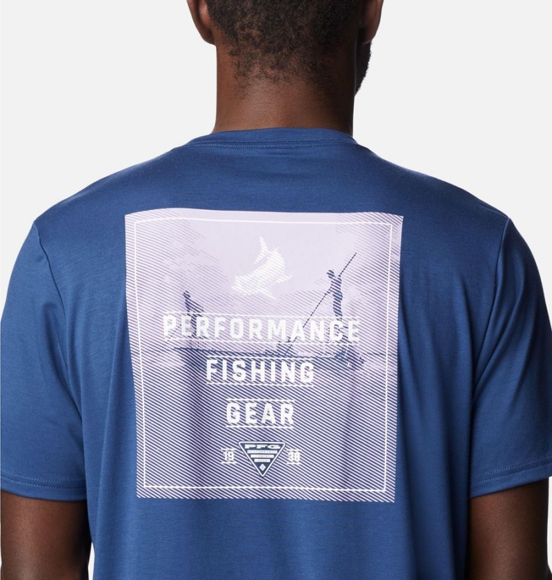 Blue Men's Columbia PFG Skiff Horizon Short Sleeve Tech T-Shirt | JVTRS-5784