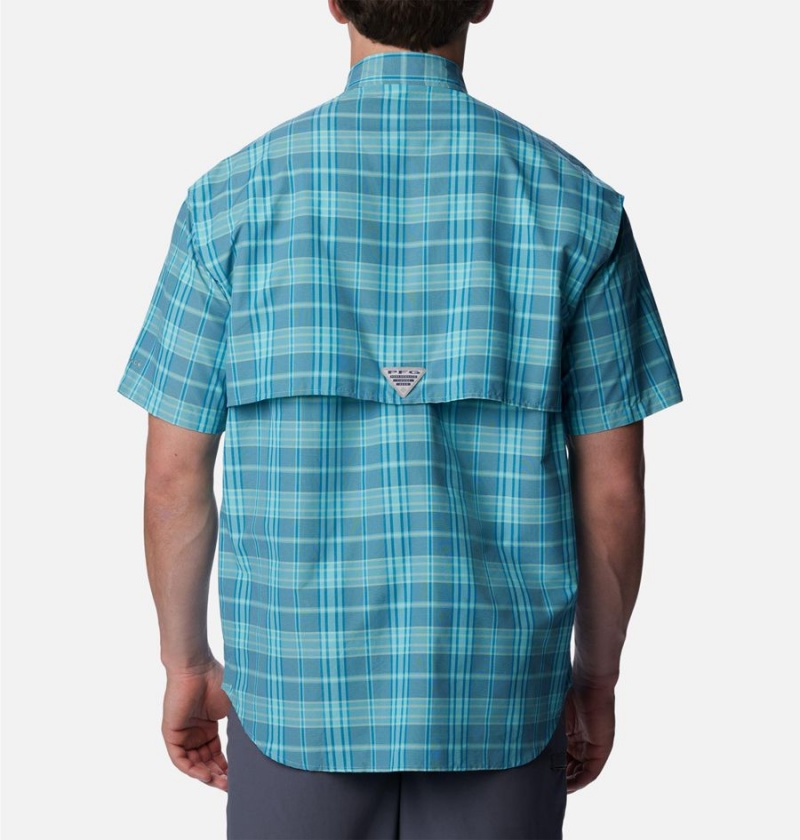 Blue Men's Columbia PFG Super Bahama Short Sleeve Shirt | AIQWD-8724