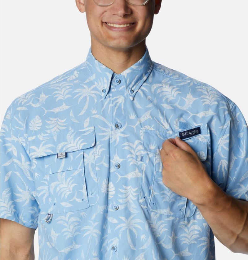 Blue Men's Columbia PFG Super Bahama Short Sleeve Shirt | ACDVX-2784