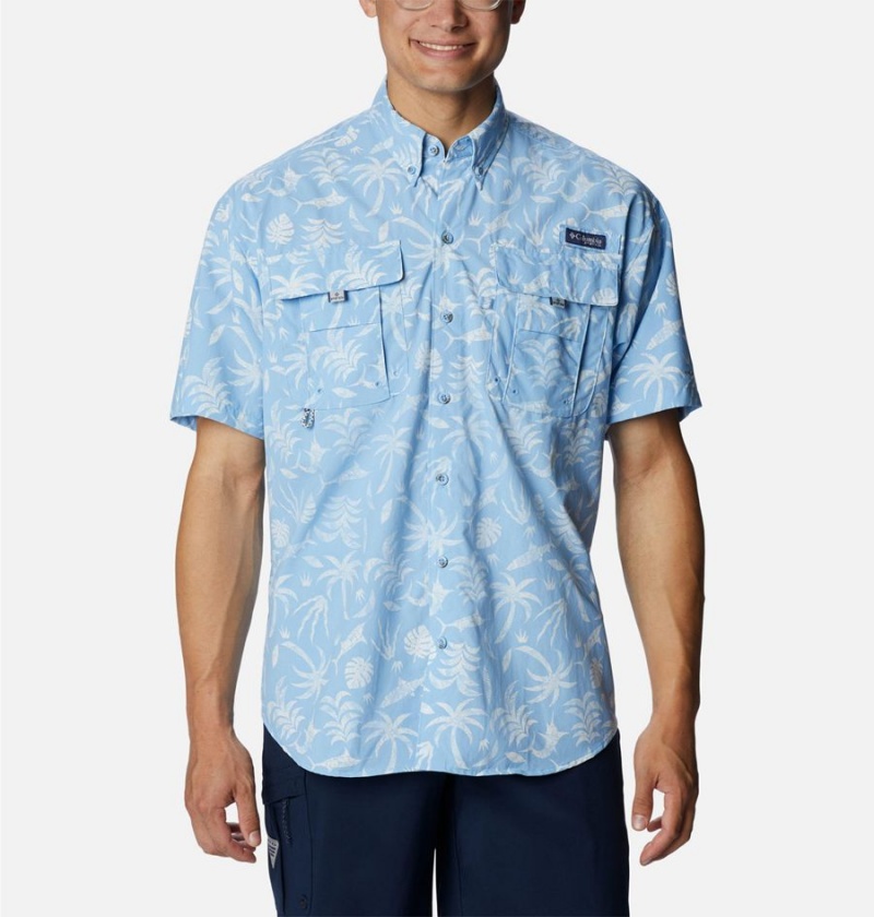 Blue Men\'s Columbia PFG Super Bahama Short Sleeve Shirt | ACDVX-2784