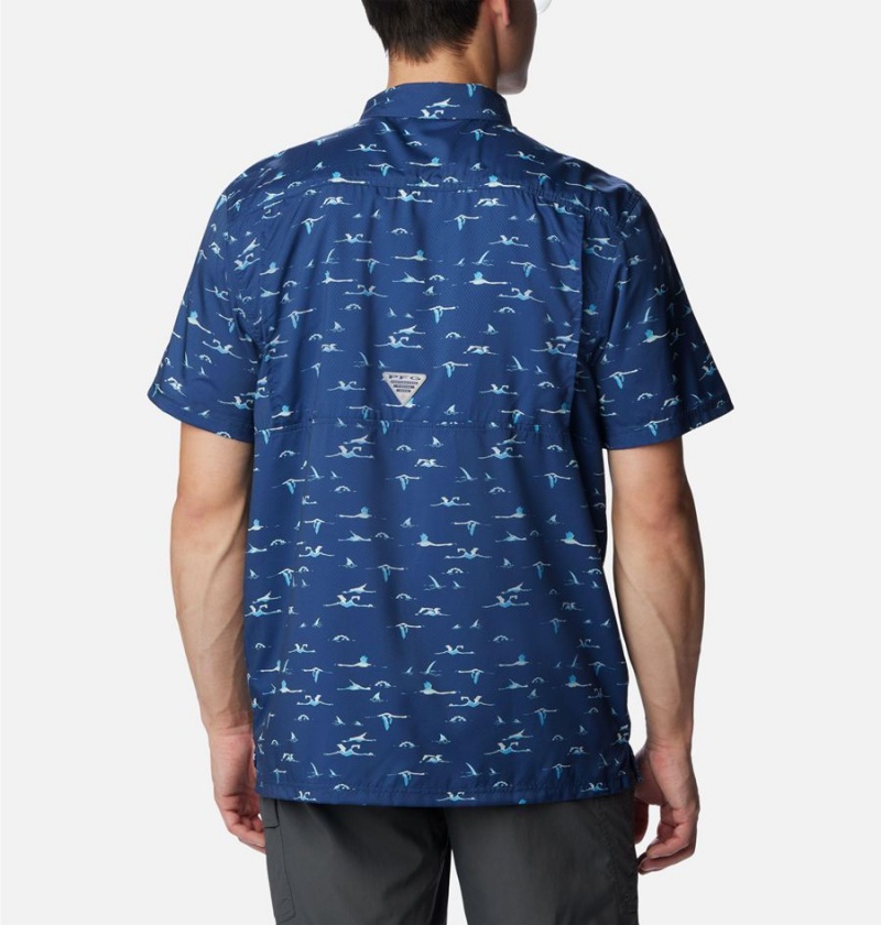 Blue Men's Columbia PFG Super Slack Tide Camp Shirt | TURJI-7036