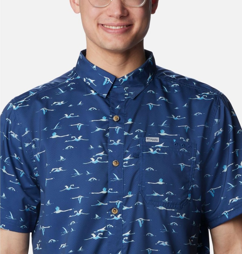 Blue Men's Columbia PFG Super Slack Tide Camp Shirt | TURJI-7036