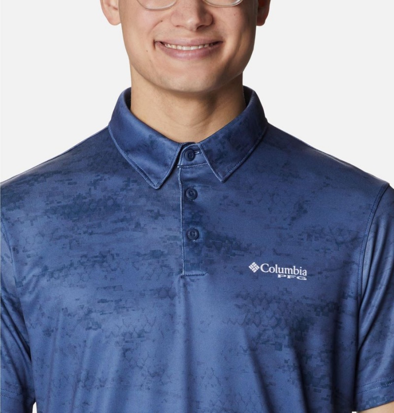 Blue Men's Columbia PFG Super Terminal Tackle Polo Shirt | DPGJF-4073