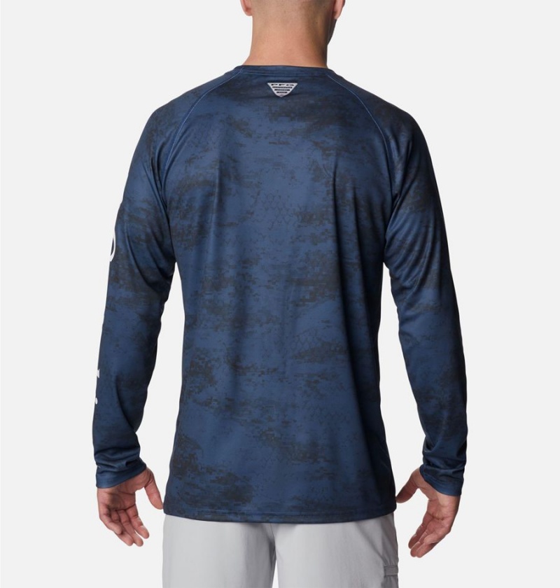 Blue Men's Columbia PFG Super Terminal Tackle Long Sleeve T-Shirt | WHFOQ-6093