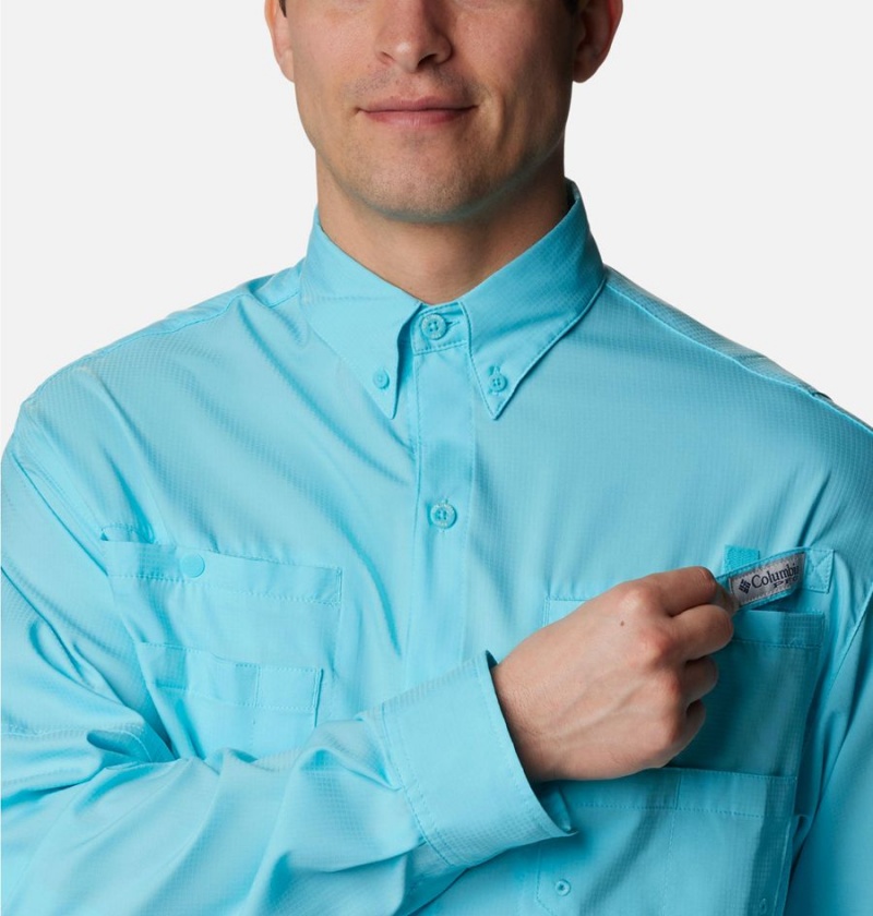 Blue Men's Columbia PFG Tamiami II Long Sleeve Shirt | WEHAD-2659