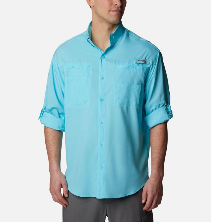 Blue Men's Columbia PFG Tamiami II Long Sleeve Shirt | WEHAD-2659