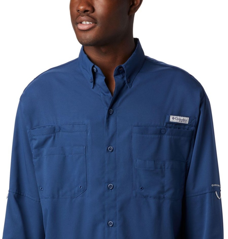 Blue Men's Columbia PFG Tamiami II Long Sleeve Shirt | JTIOF-4073