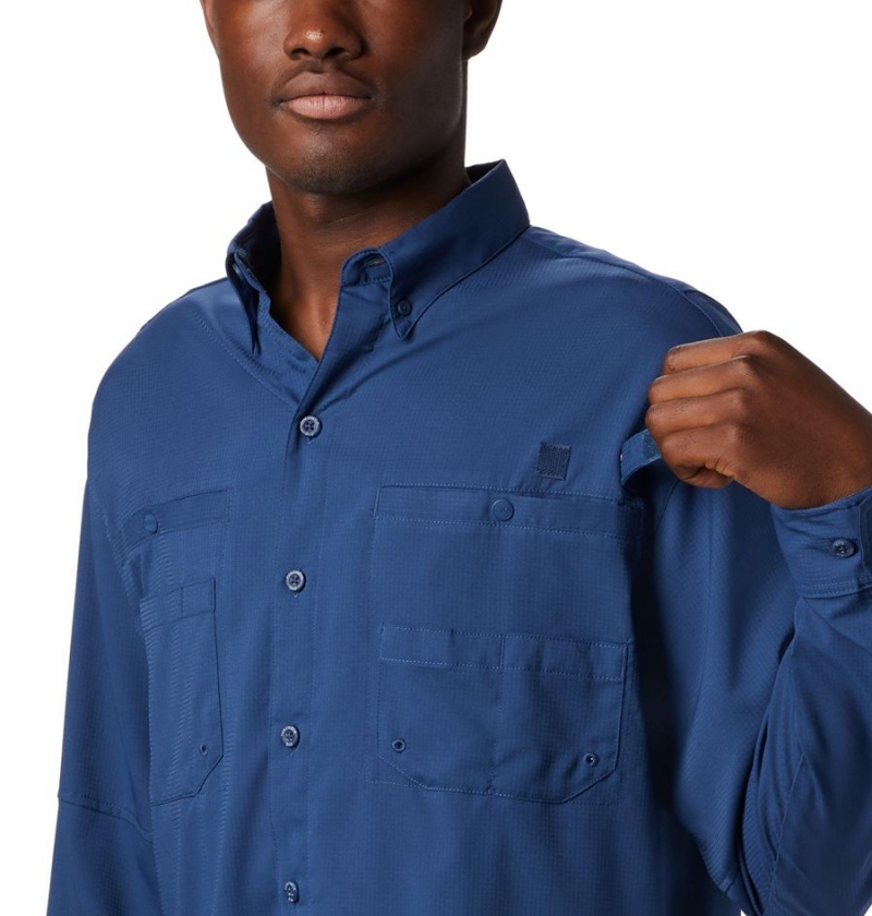 Blue Men's Columbia PFG Tamiami II Long Sleeve Shirt | JTIOF-4073