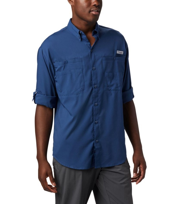 Blue Men's Columbia PFG Tamiami II Long Sleeve Shirt | JTIOF-4073