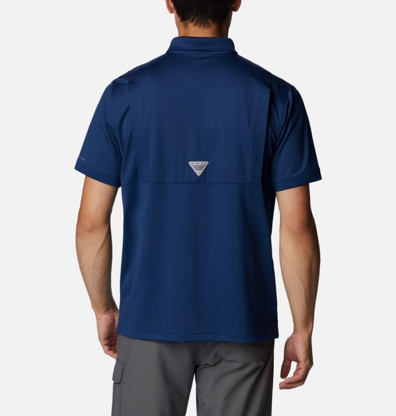 Blue Men's Columbia PFG Tamiami Polo Shirt | HYWUN-7803