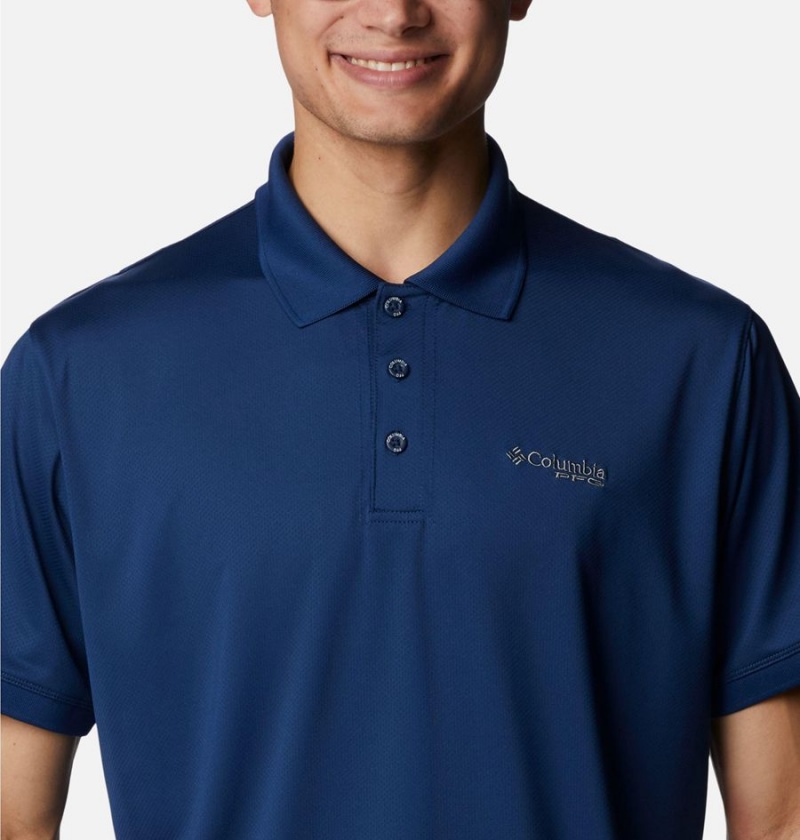 Blue Men's Columbia PFG Tamiami Polo Shirt | HYWUN-7803