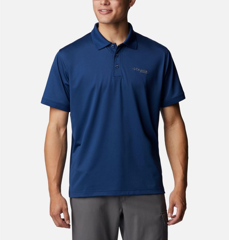 Blue Men\'s Columbia PFG Tamiami Polo Shirt | HYWUN-7803