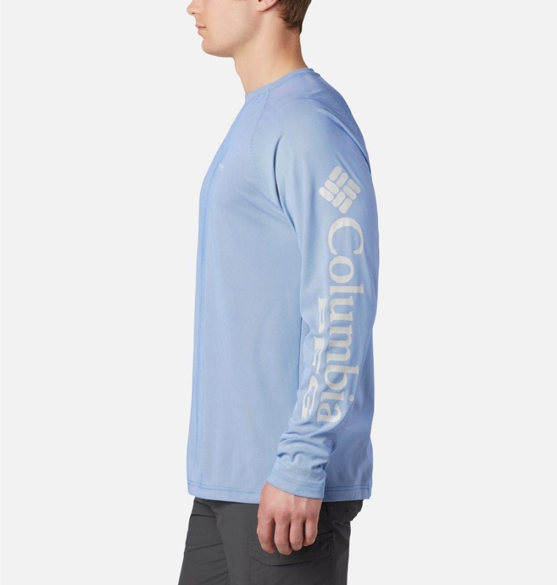 Blue Men's Columbia PFG Terminal Deflector Long Sleeve T-Shirt | UMCYO-8241