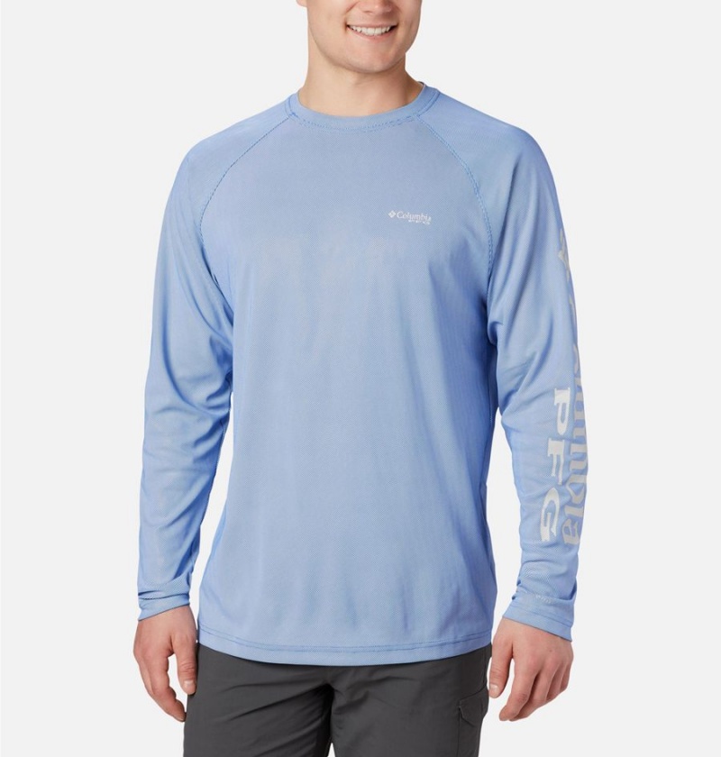 Blue Men\'s Columbia PFG Terminal Deflector Long Sleeve T-Shirt | UMCYO-8241