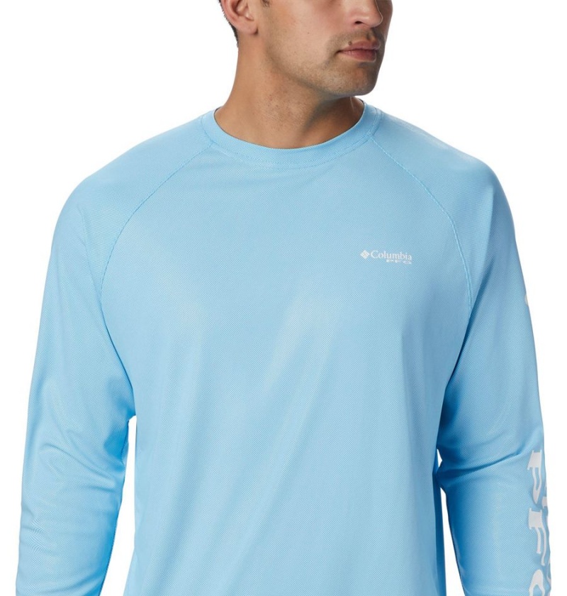 Blue Men's Columbia PFG Terminal Deflector Long Sleeve T-Shirt | FNPQD-7326