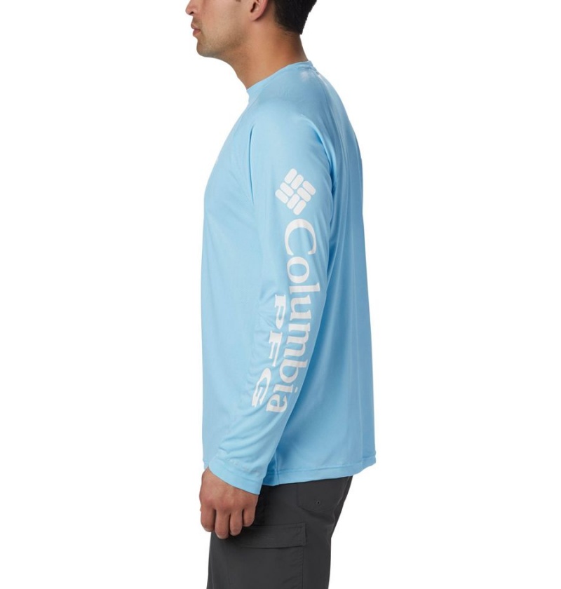 Blue Men's Columbia PFG Terminal Deflector Long Sleeve T-Shirt | FNPQD-7326