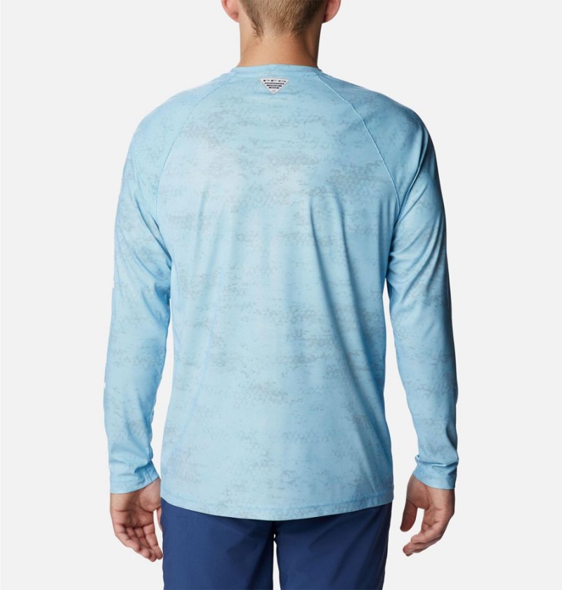 Blue Men's Columbia PFG Terminal Deflector Printed Long Sleeve T-Shirt | YBZFI-6821