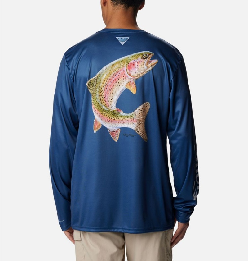 Blue Men's Columbia PFG Terminal Tackle Carey Chen Long Sleeve T-Shirt | RPQKJ-0459