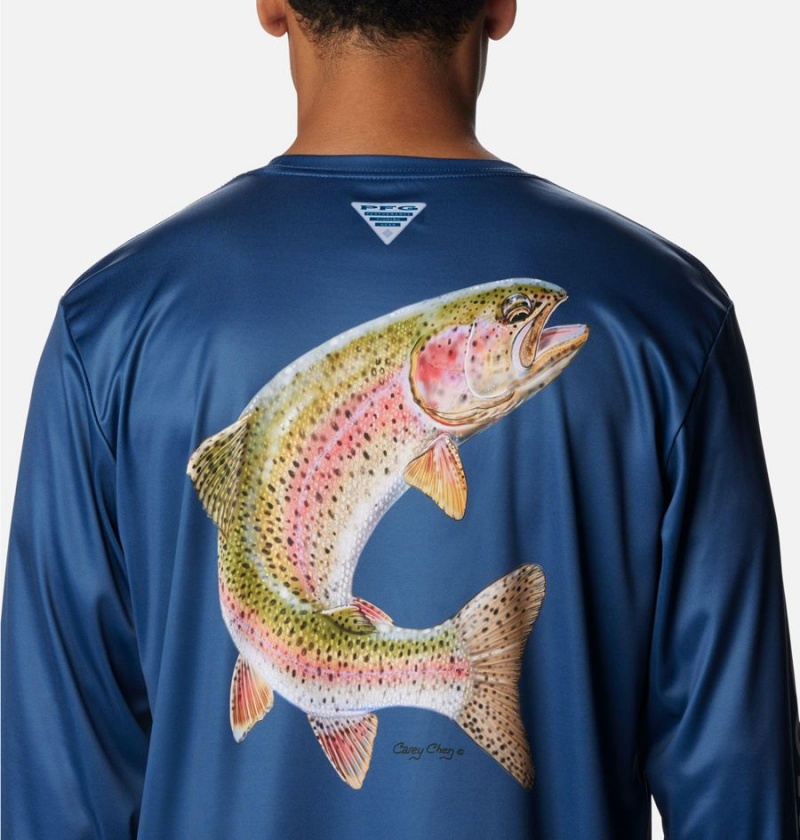 Blue Men's Columbia PFG Terminal Tackle Carey Chen Long Sleeve T-Shirt | RPQKJ-0459