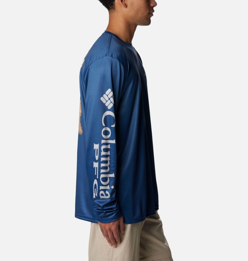 Blue Men's Columbia PFG Terminal Tackle Carey Chen Long Sleeve T-Shirt | RPQKJ-0459