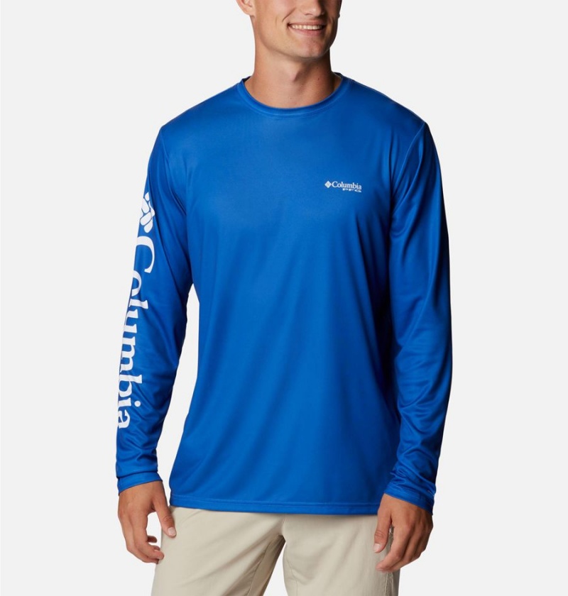 Blue Men's Columbia PFG Terminal Tackle Carey Chen Long Sleeve T-Shirt | LUIYQ-3846