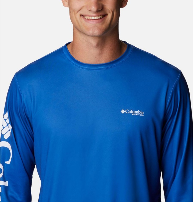 Blue Men's Columbia PFG Terminal Tackle Carey Chen Long Sleeve T-Shirt | LUIYQ-3846